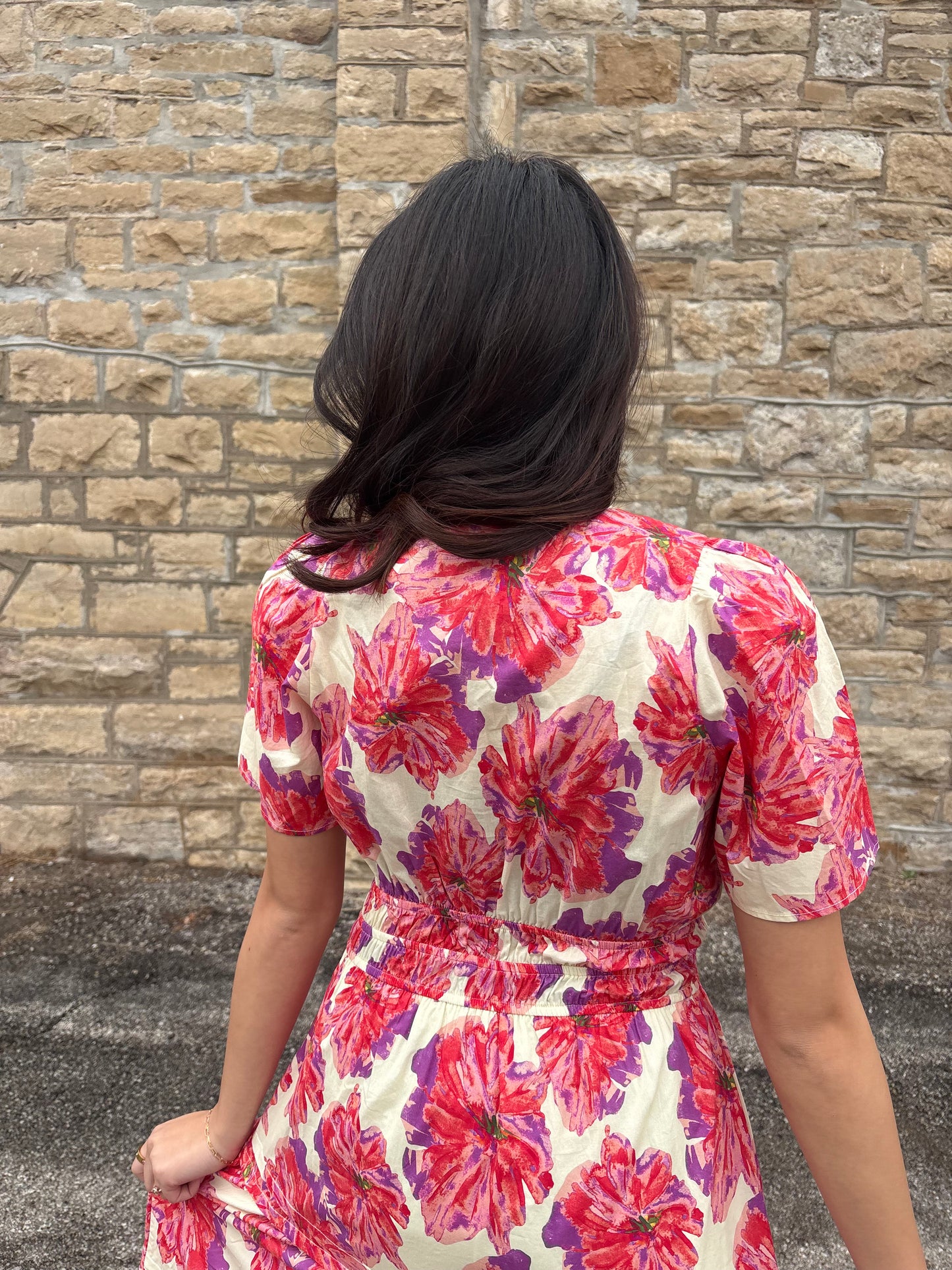RED PURPLE FLORAL MIDI DRESS SPRING EASTER WEDDING | QUEEN BEE BOUTIQUE
