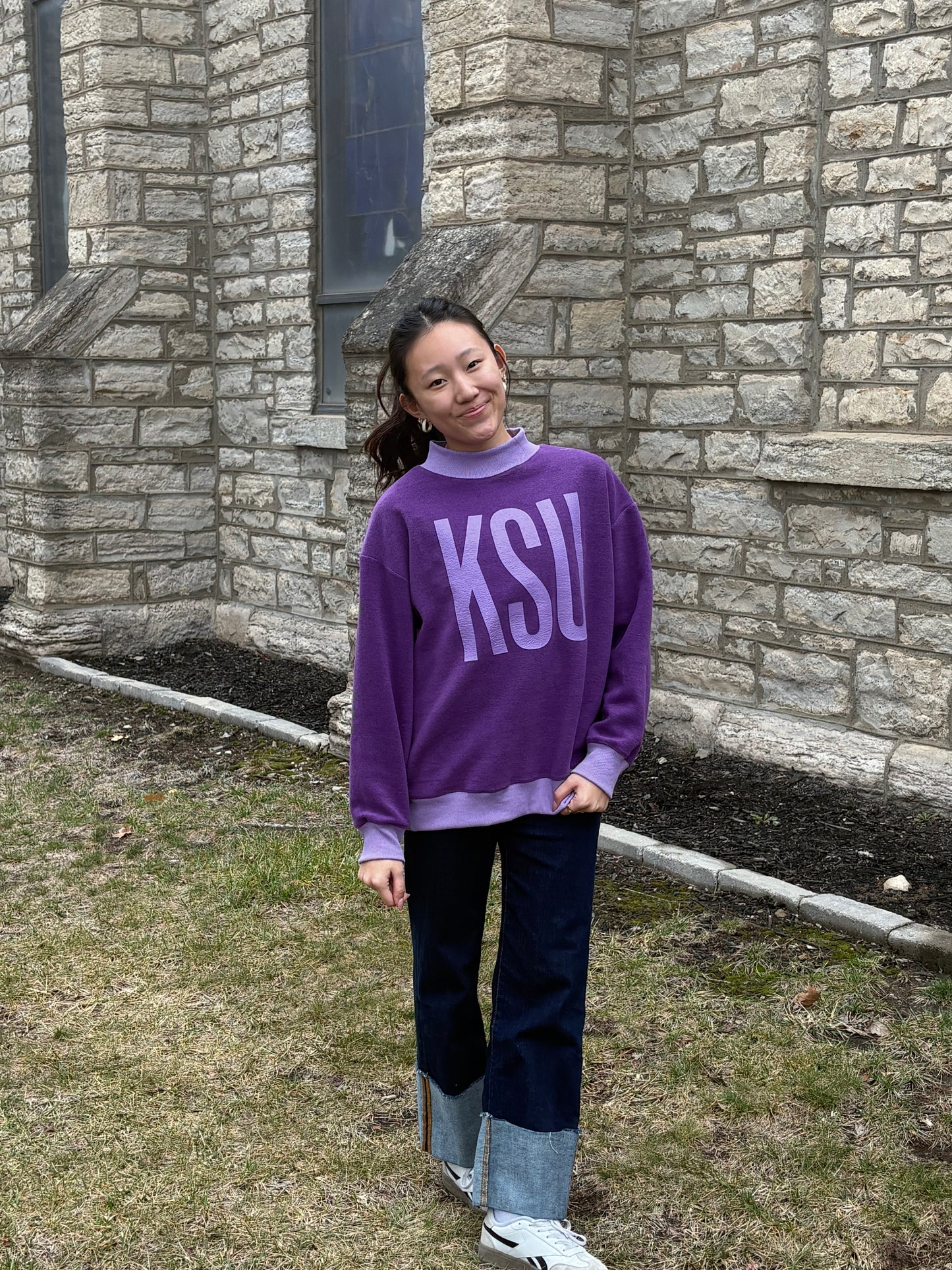 KSU Reversible Mock Neck Sweatshirt - Kansas State Purple & Grey Two-Way Crew - Premium K-State Gameday Apparel