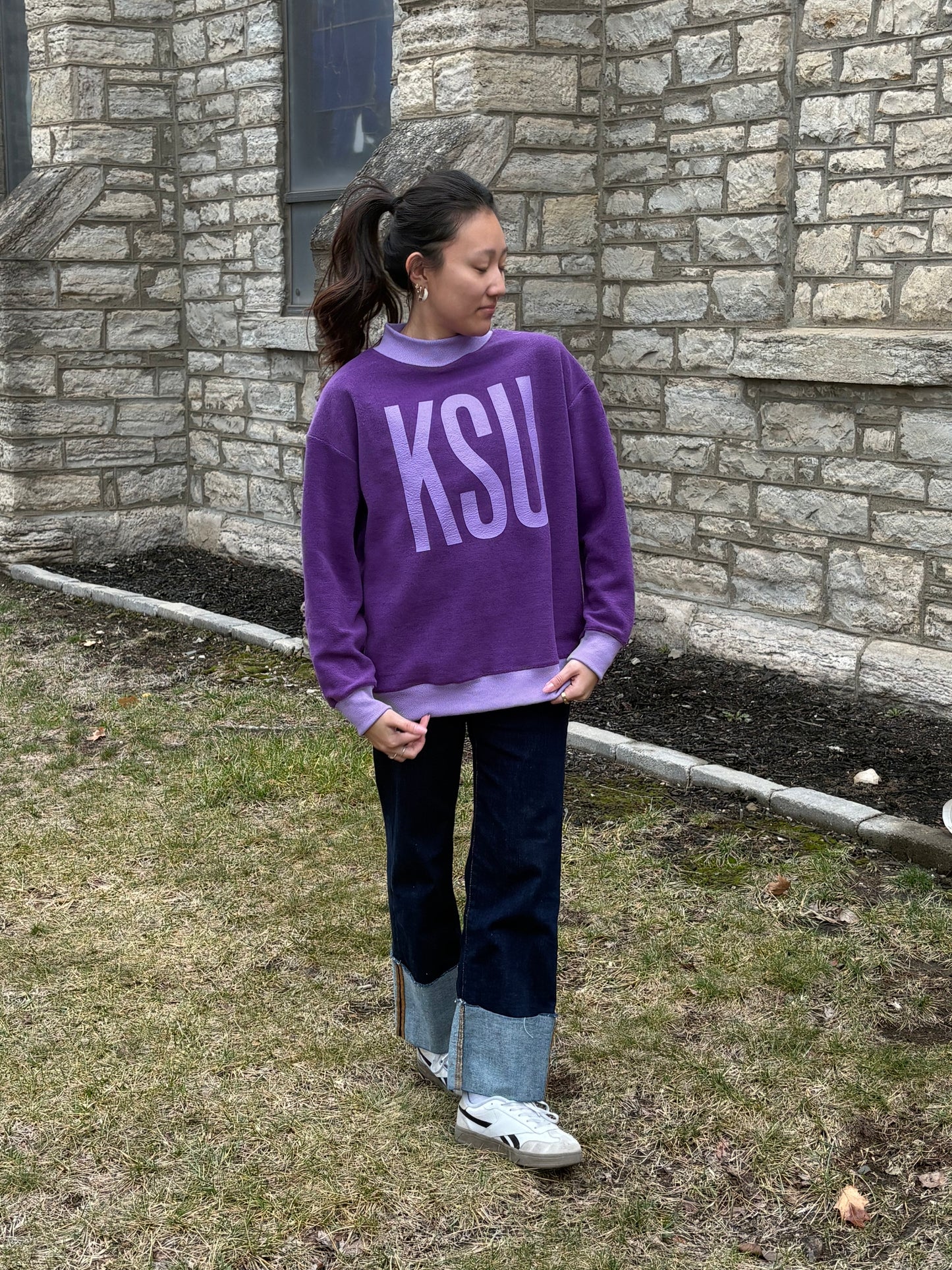 KSU Reversible Mock Neck Sweatshirt - Kansas State Purple & Grey Two-Way Crew - Premium K-State Gameday Apparel