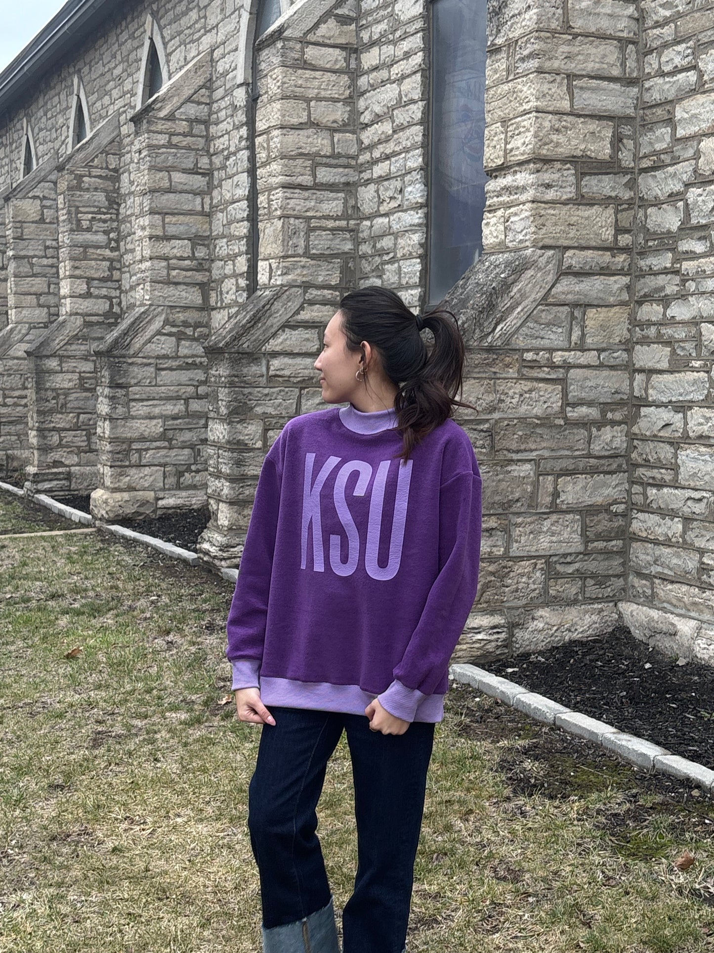 KSU Reversible Mock Neck Sweatshirt - Kansas State Purple & Grey Two-Way Crew - Premium K-State Gameday Apparel
