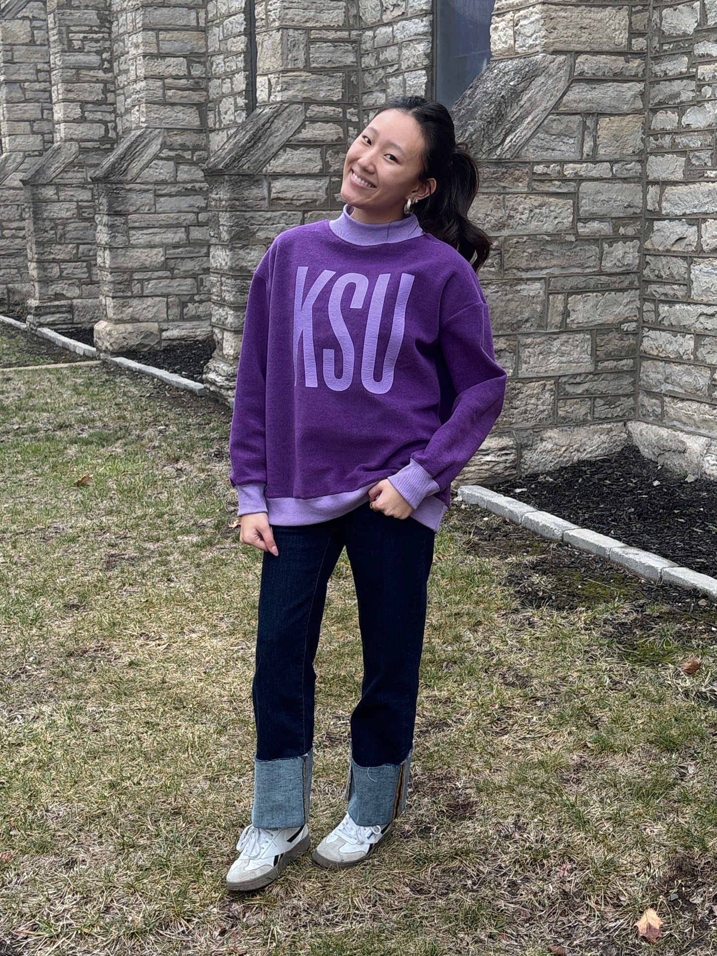 KSU Reversible Mock Neck Sweatshirt - Kansas State Purple & Grey Two-Way Crew - Premium K-State Gameday Apparel
