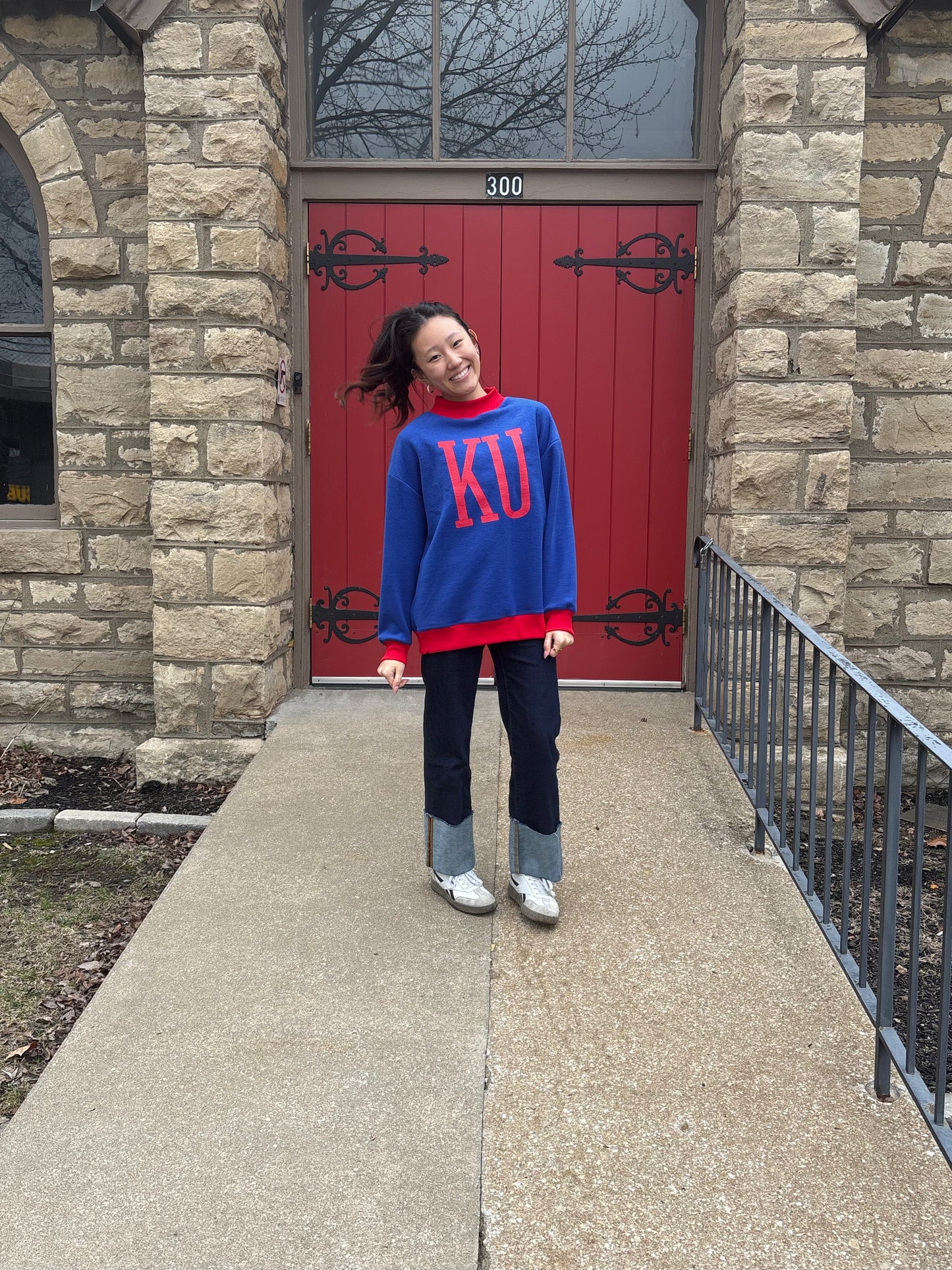 KU Reversible Mock Neck Sweatshirt - Jayhawks Royal Red Two-Way Gameday Crew