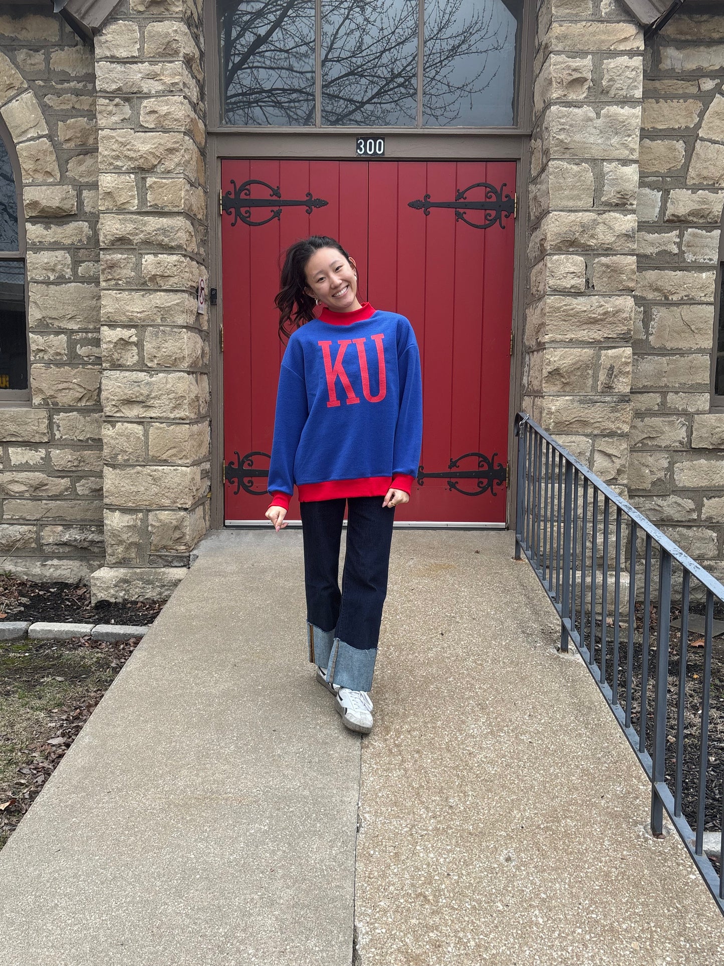 KU Reversible Mock Neck Sweatshirt - Jayhawks Royal Red Two-Way Gameday Crew