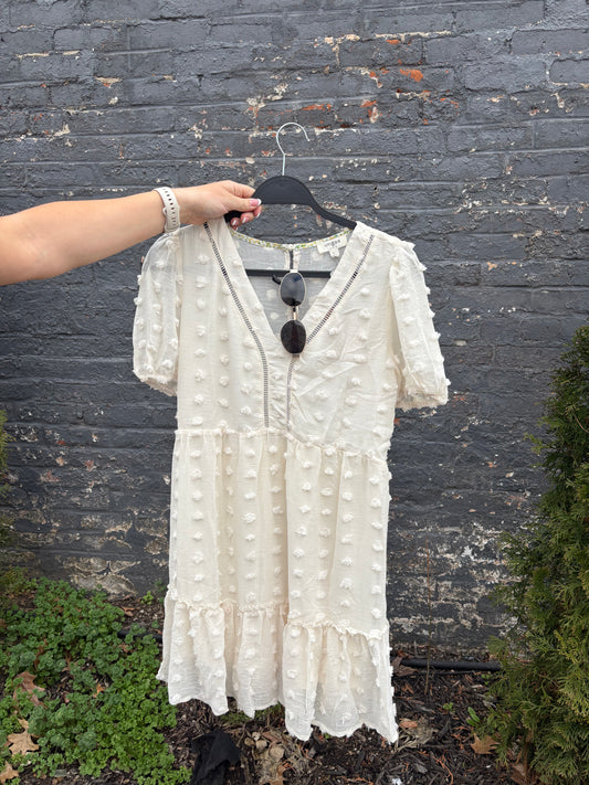 wiss Dot Cream Midi Dress – Boho Ruffle Spring Sun Dress (Cream)