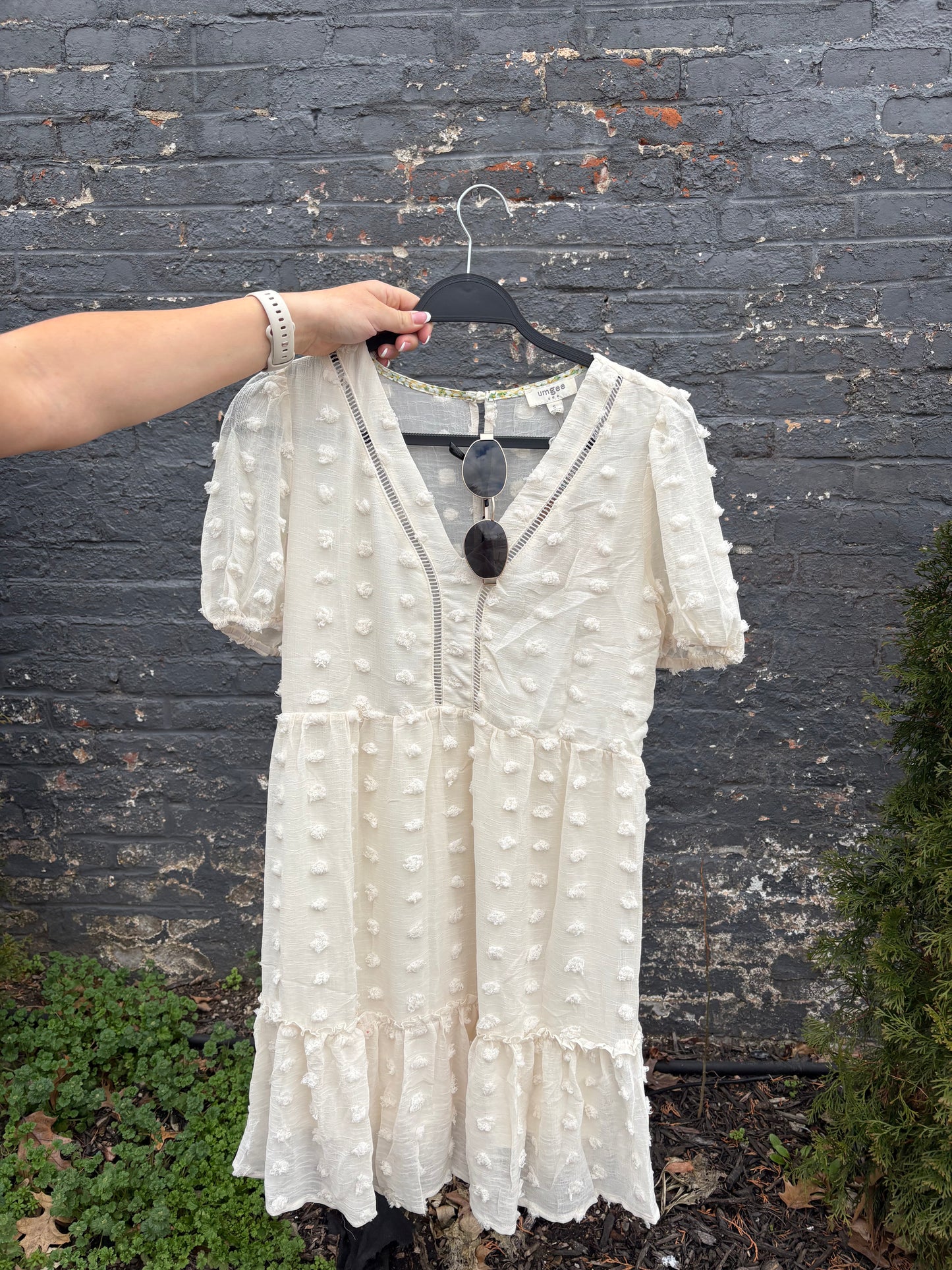 wiss Dot Cream Midi Dress – Boho Ruffle Spring Sun Dress (Cream)