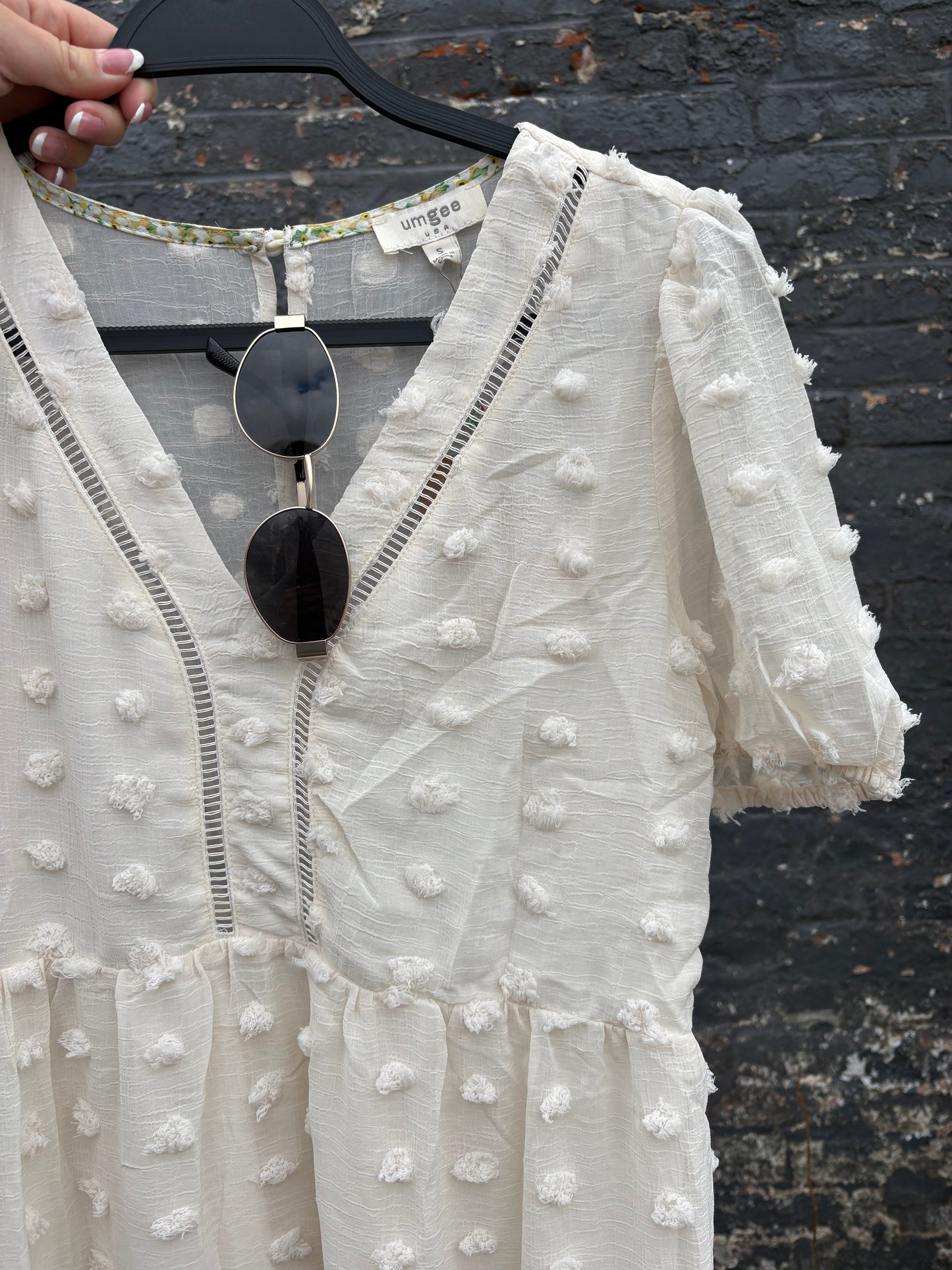 wiss Dot Cream Midi Dress – Boho Ruffle Spring Sun Dress (Cream)