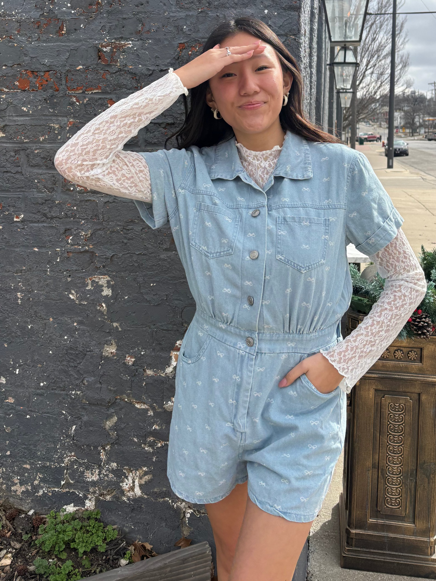 Bow Denim Romper – Trendy Bow Detail Jean One-Piece | Queen Bee Customs