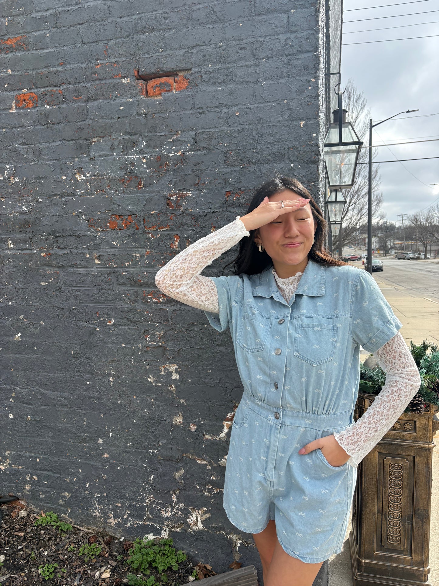 Bow Denim Romper – Trendy Bow Detail Jean One-Piece | Queen Bee Customs