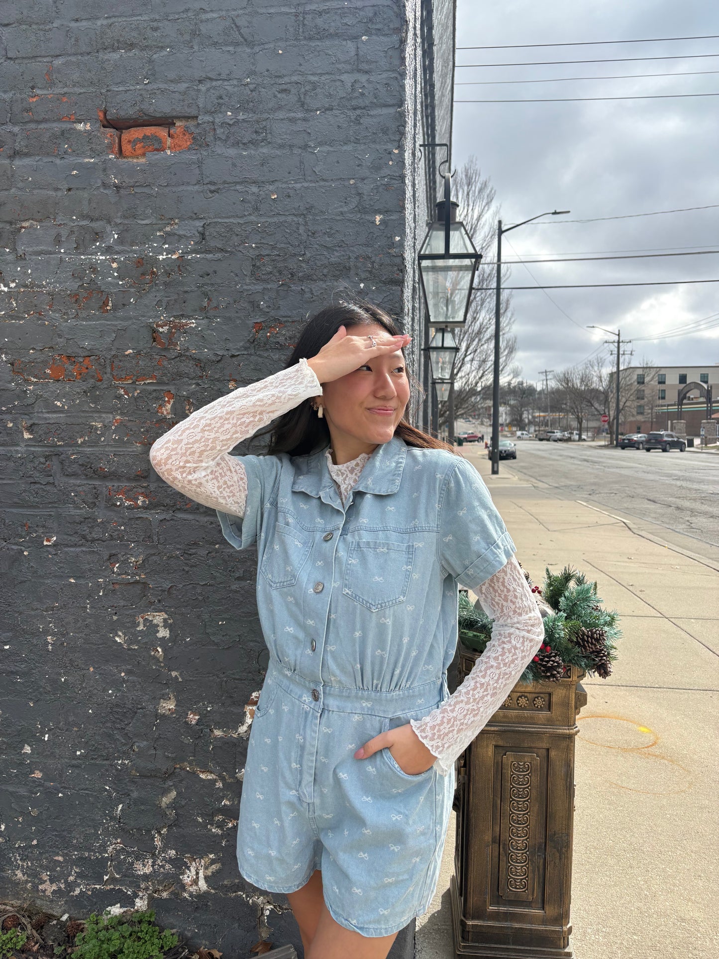 Bow Denim Romper – Trendy Bow Detail Jean One-Piece | Queen Bee Customs