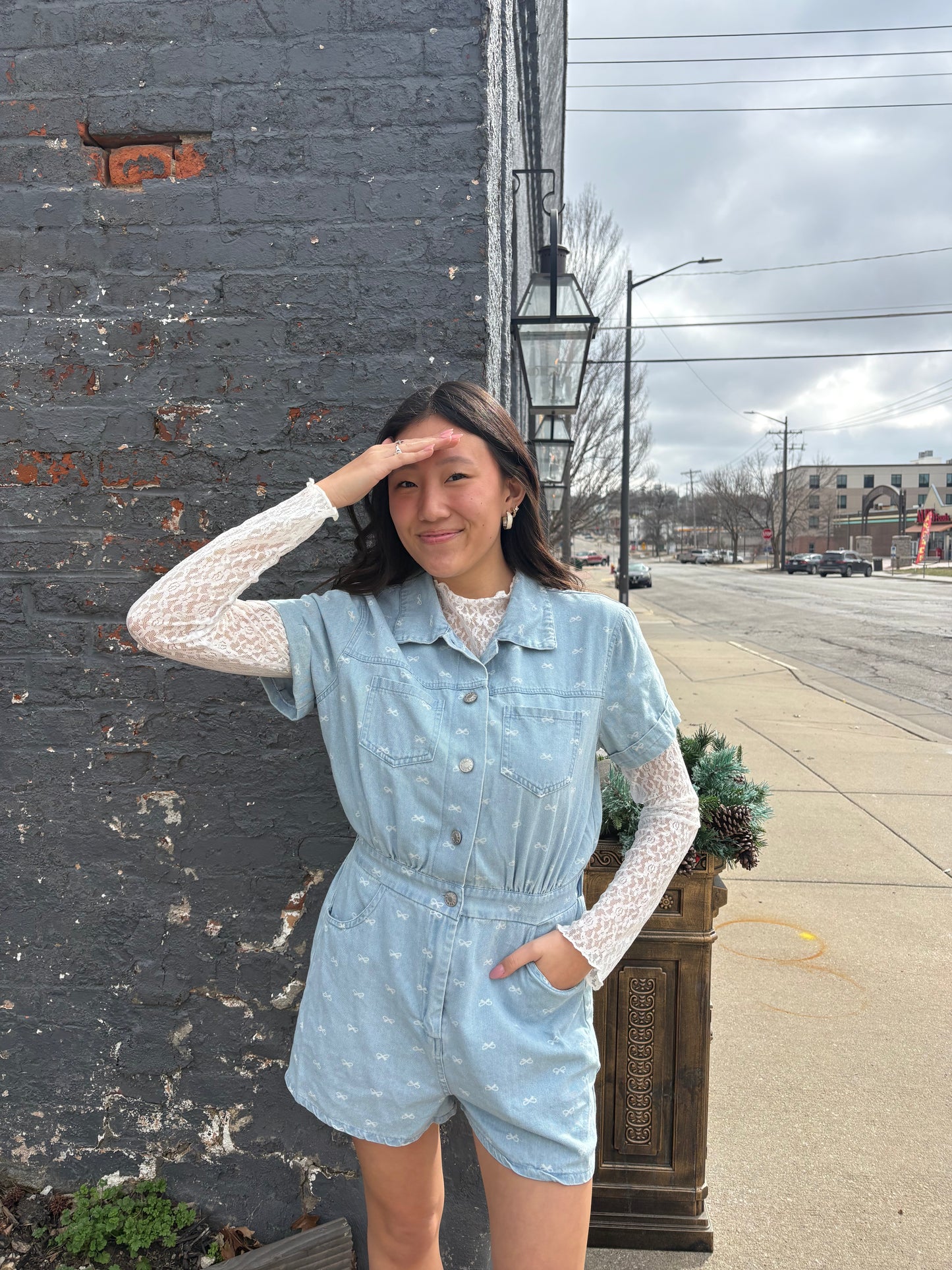 Bow Denim Romper – Trendy Bow Detail Jean One-Piece | Queen Bee Customs