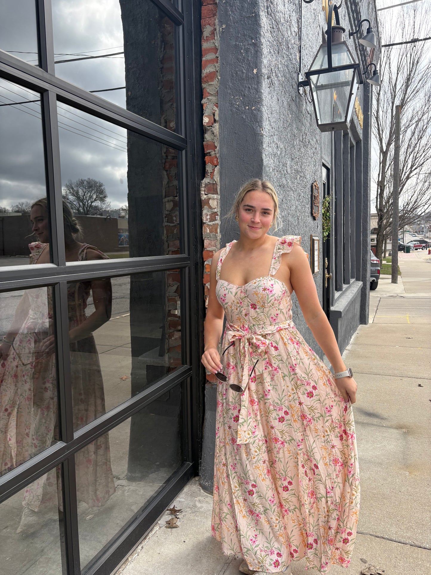 Flora Gardenia Sweetheart Midi Dress – Smocked Back & Ruffle Detail