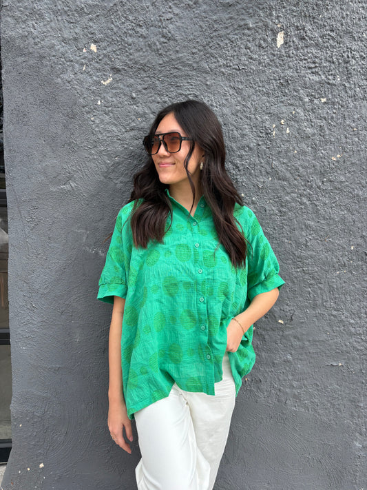 Oversized Textured Green Dot Dolman Short Sleeve Day Top | QB Boutique