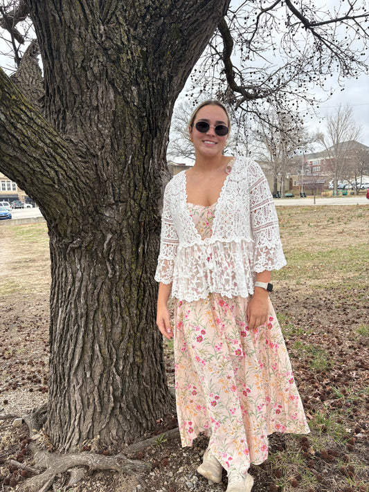 Crochet Floral Lace Cardigan - White | Queen Bee Boutique