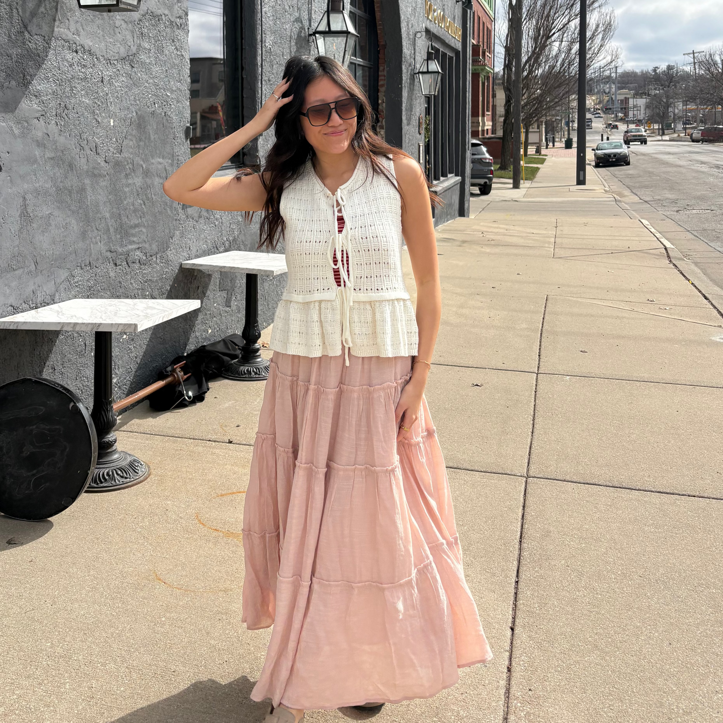Front Tie Open Knit Crochet Sweater Vest White Boho | Queen Bee Boutique