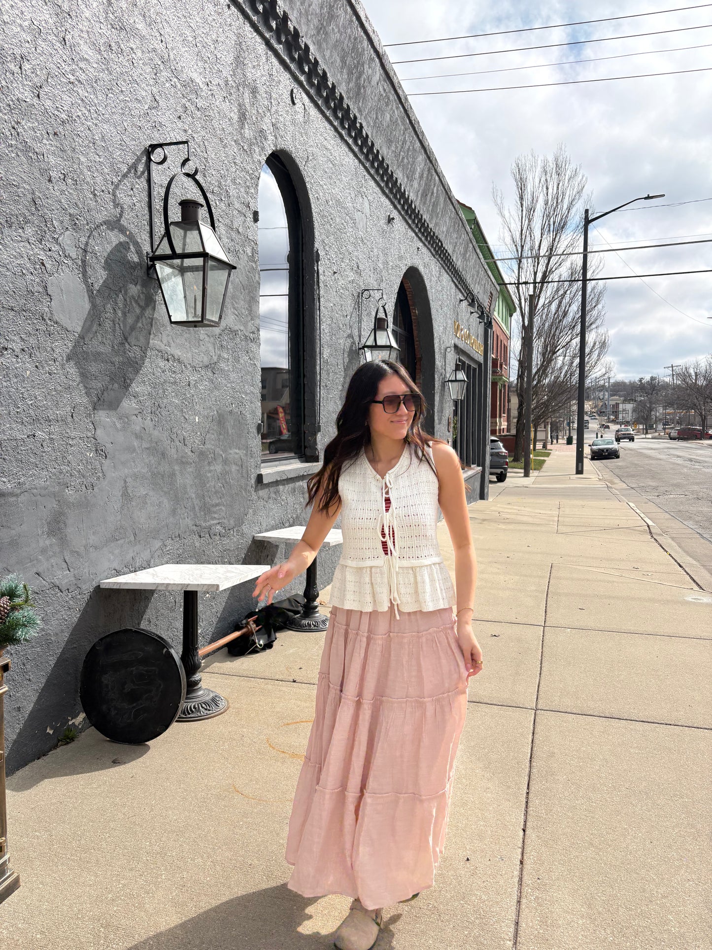Front Tie Open Knit Crochet Sweater Vest White Boho | Queen Bee Boutique