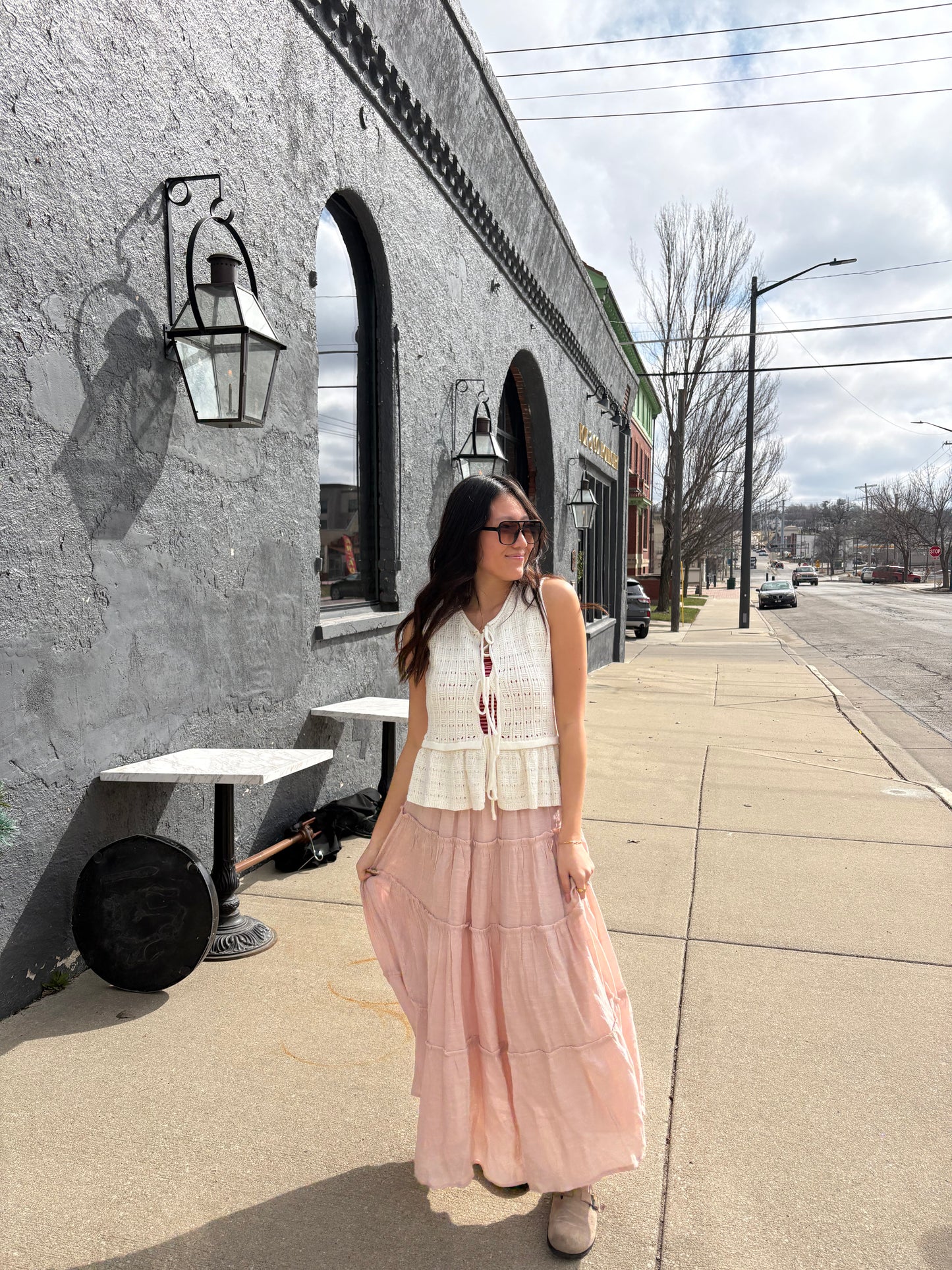 Front Tie Open Knit Crochet Sweater Vest White Boho | Queen Bee Boutique
