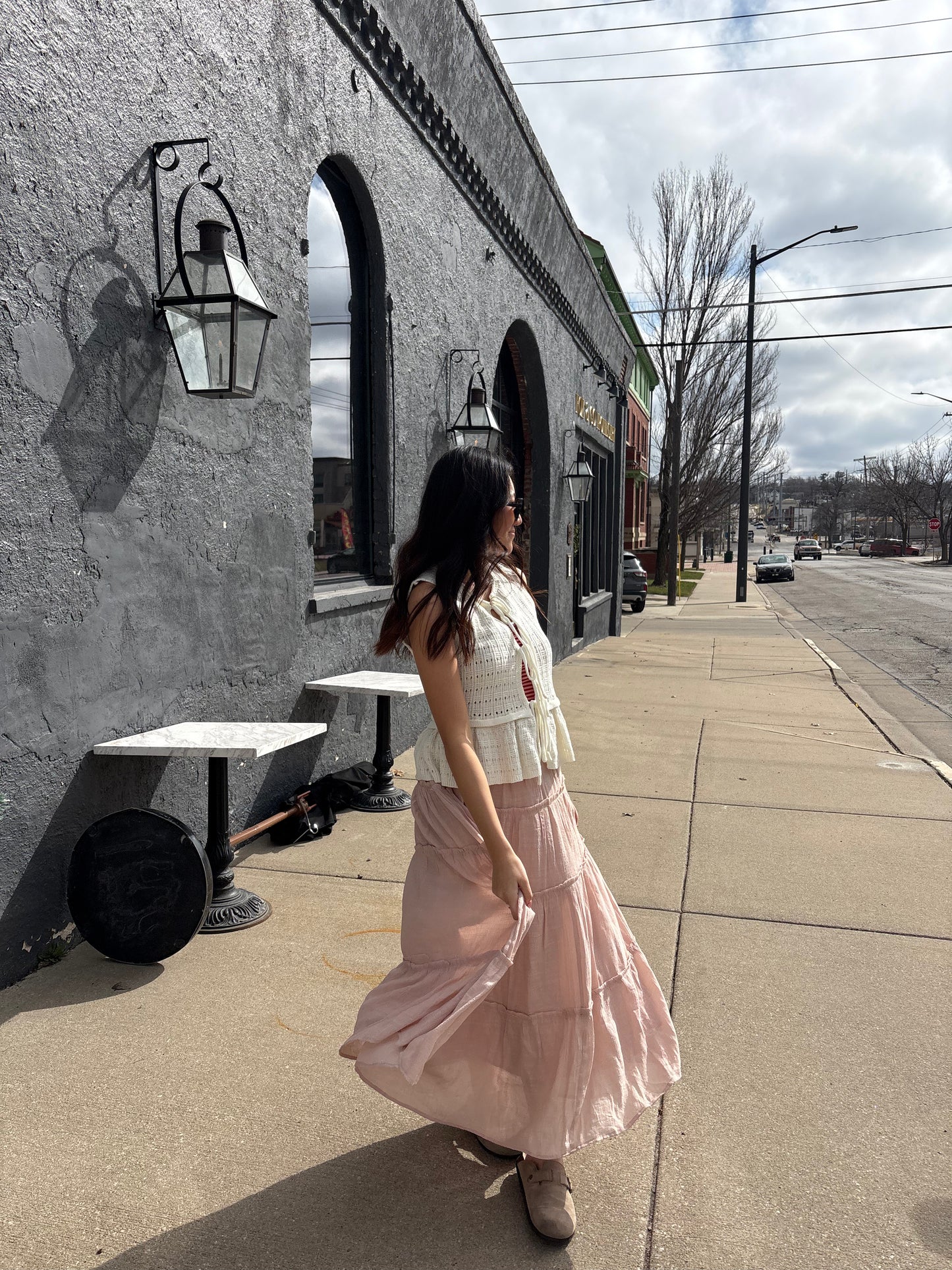 Boho Flowy Tiered Maxi Skirt - Lightweight High-Waisted Summer Skirt in Blush