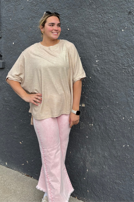 Risen Spring Pink High-Rise Straight Leg Jeans - Muted Pink Acid Wash Denim with Tummy Control