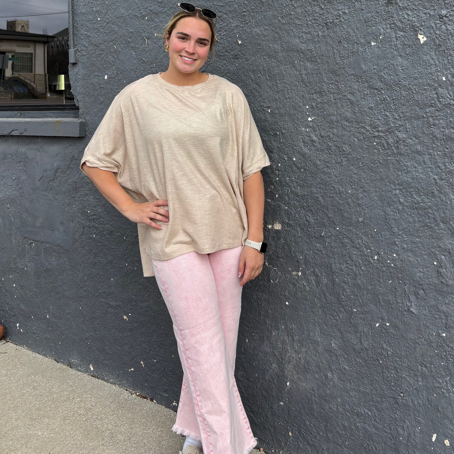 Risen Spring Pink High-Rise Straight Leg Jeans - Muted Pink Acid Wash Denim with Tummy Control