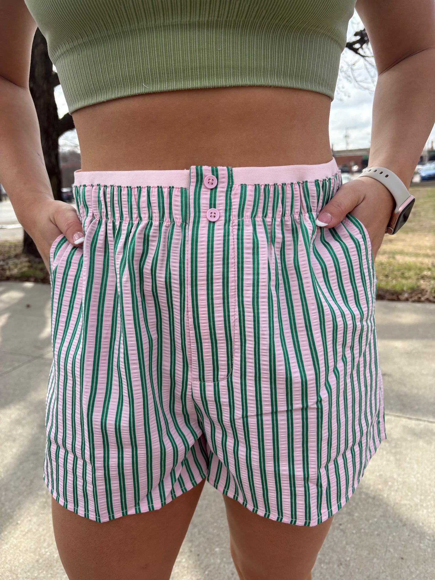 Green Pink Striped Boxer Shorts
