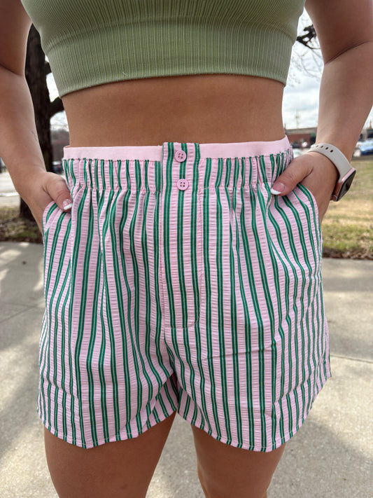 Green Pink Striped Boxer Shorts