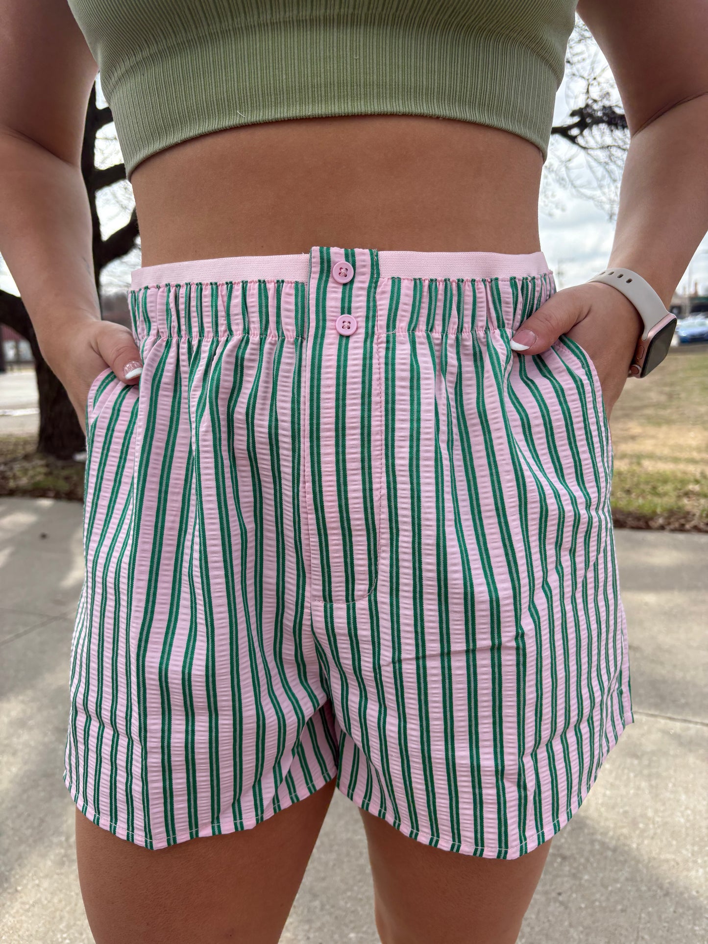 Green Pink Striped Boxer Shorts