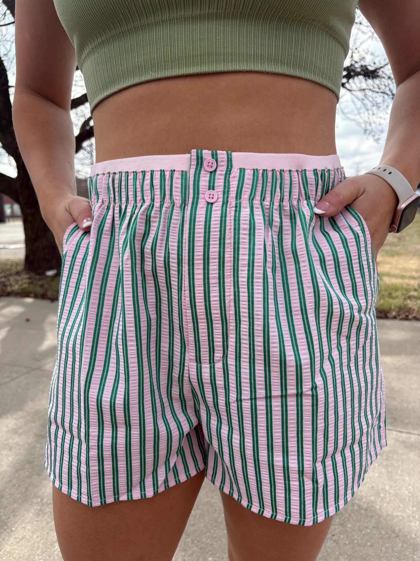 Green Pink Striped Boxer Shorts