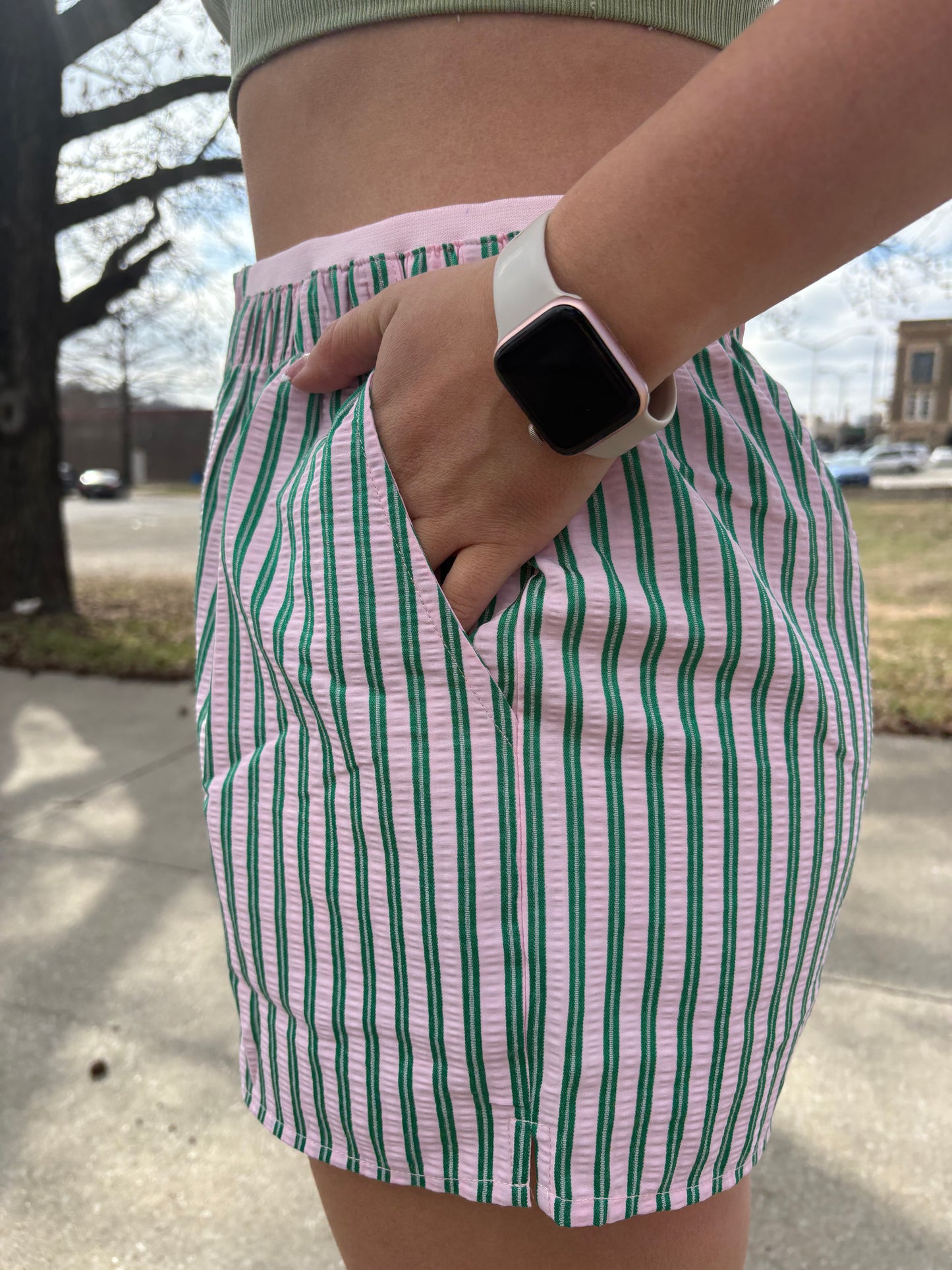 Green Pink Striped Boxer Shorts