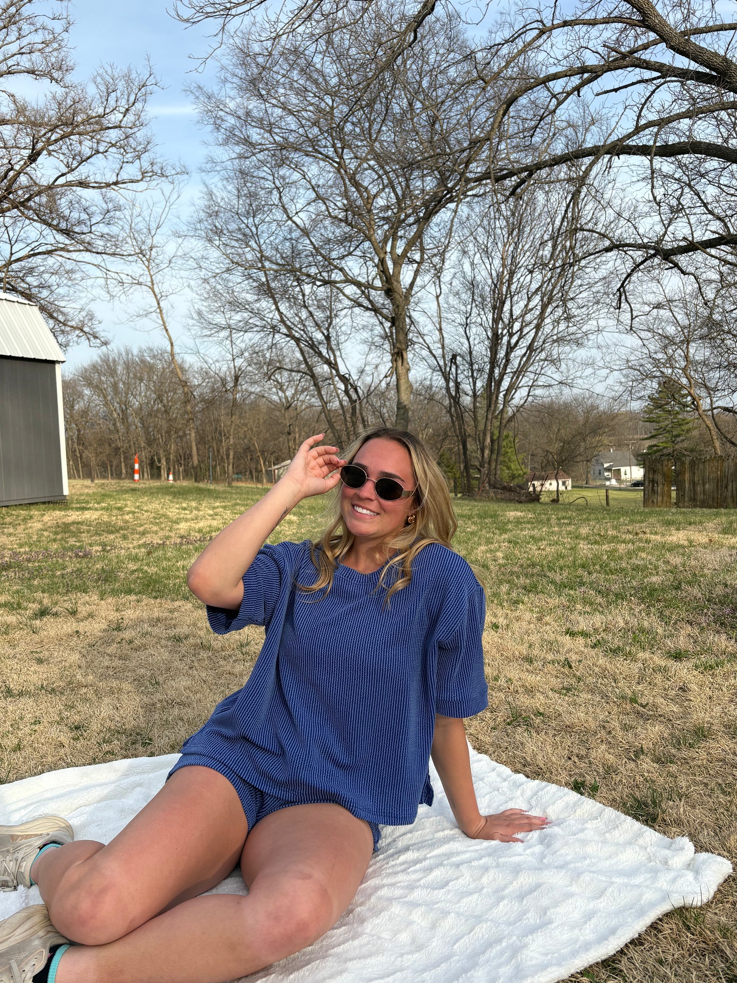 Corded Rib Half Sleeve Tee & Shorts 2PC Set