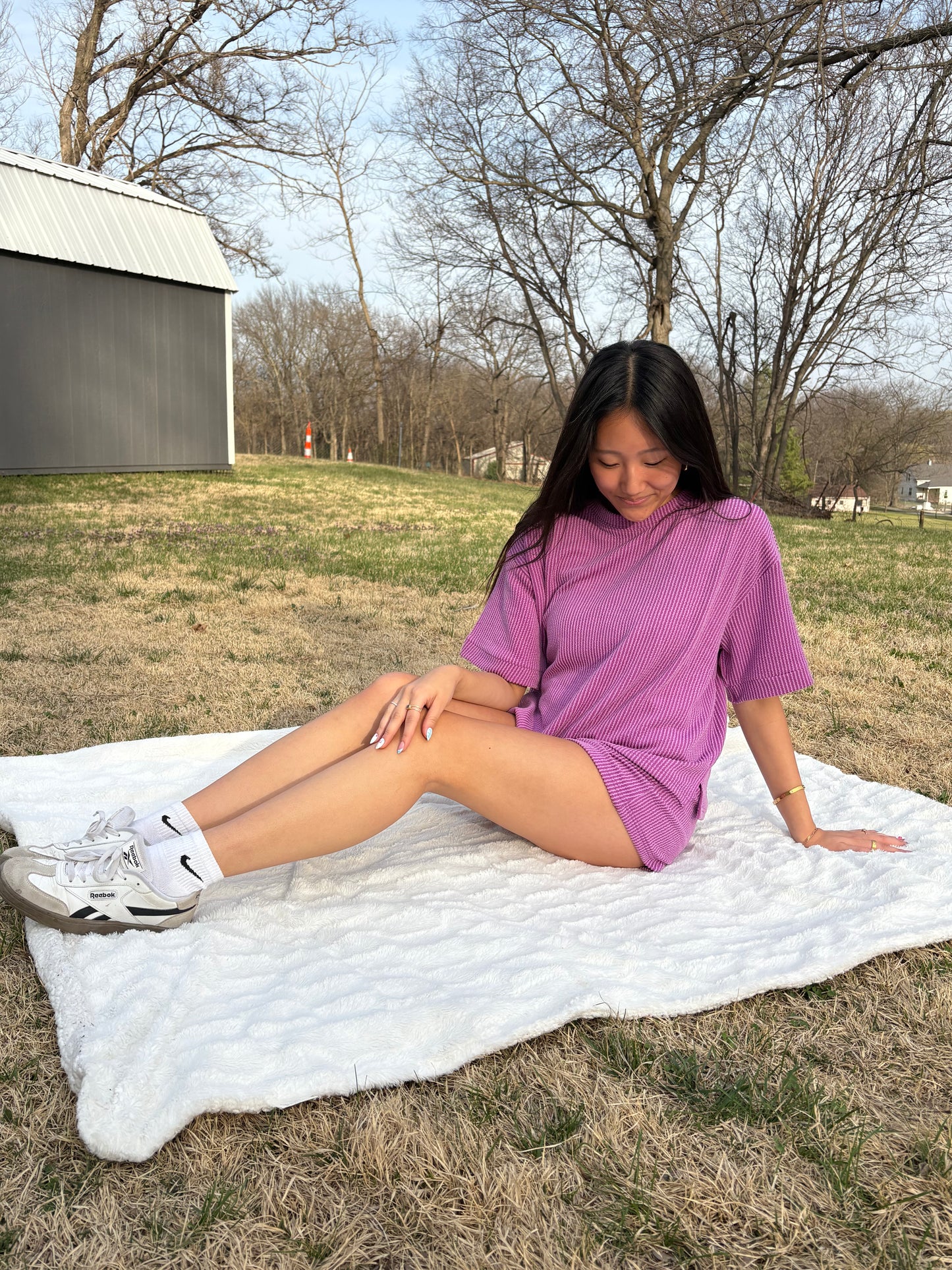 Corded Rib Half Sleeve Tee & Shorts 2PC Set