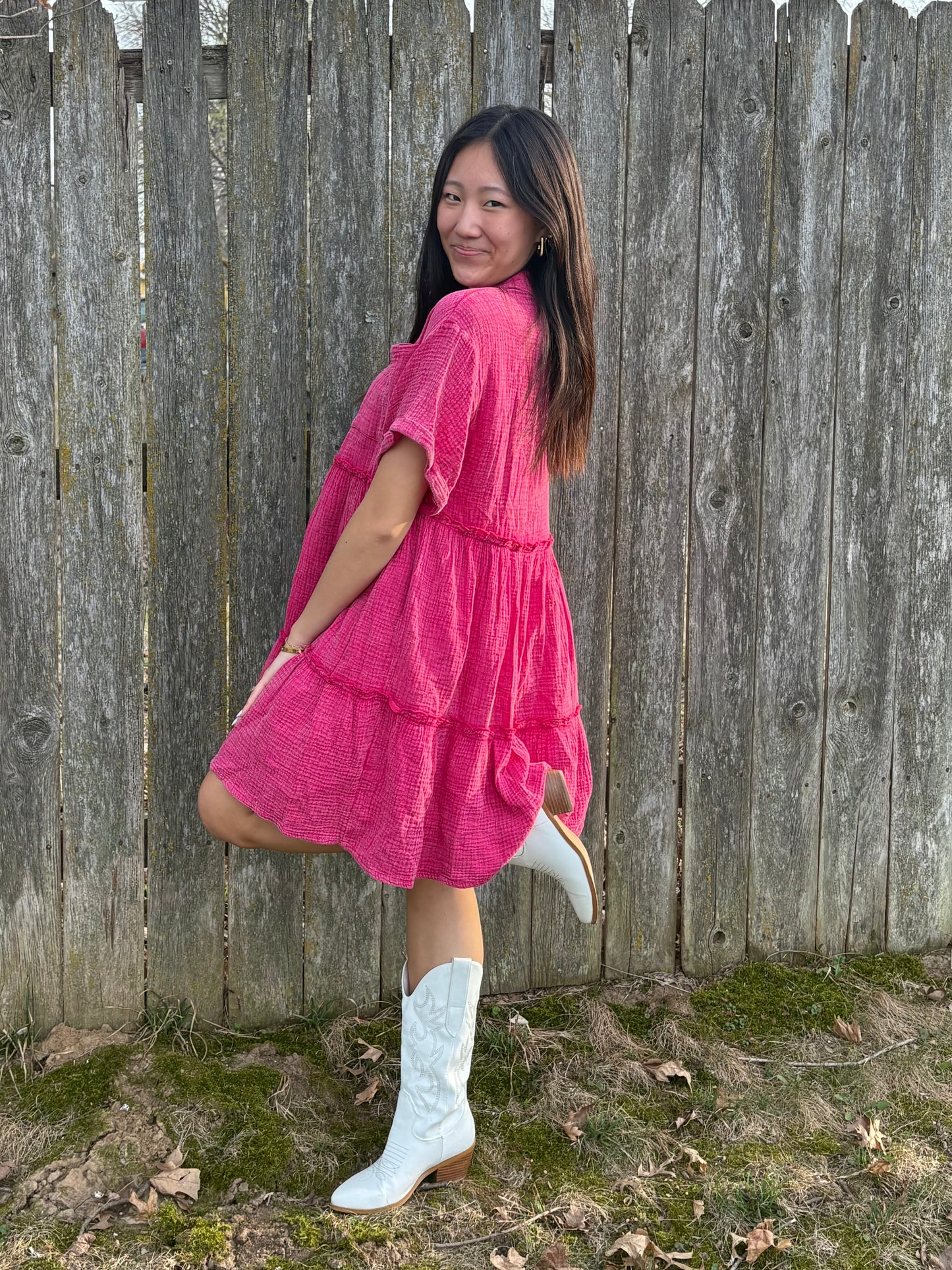 Mineral Washed Button Down Gauze Dress Bright Colors | Queen Bee Boutique