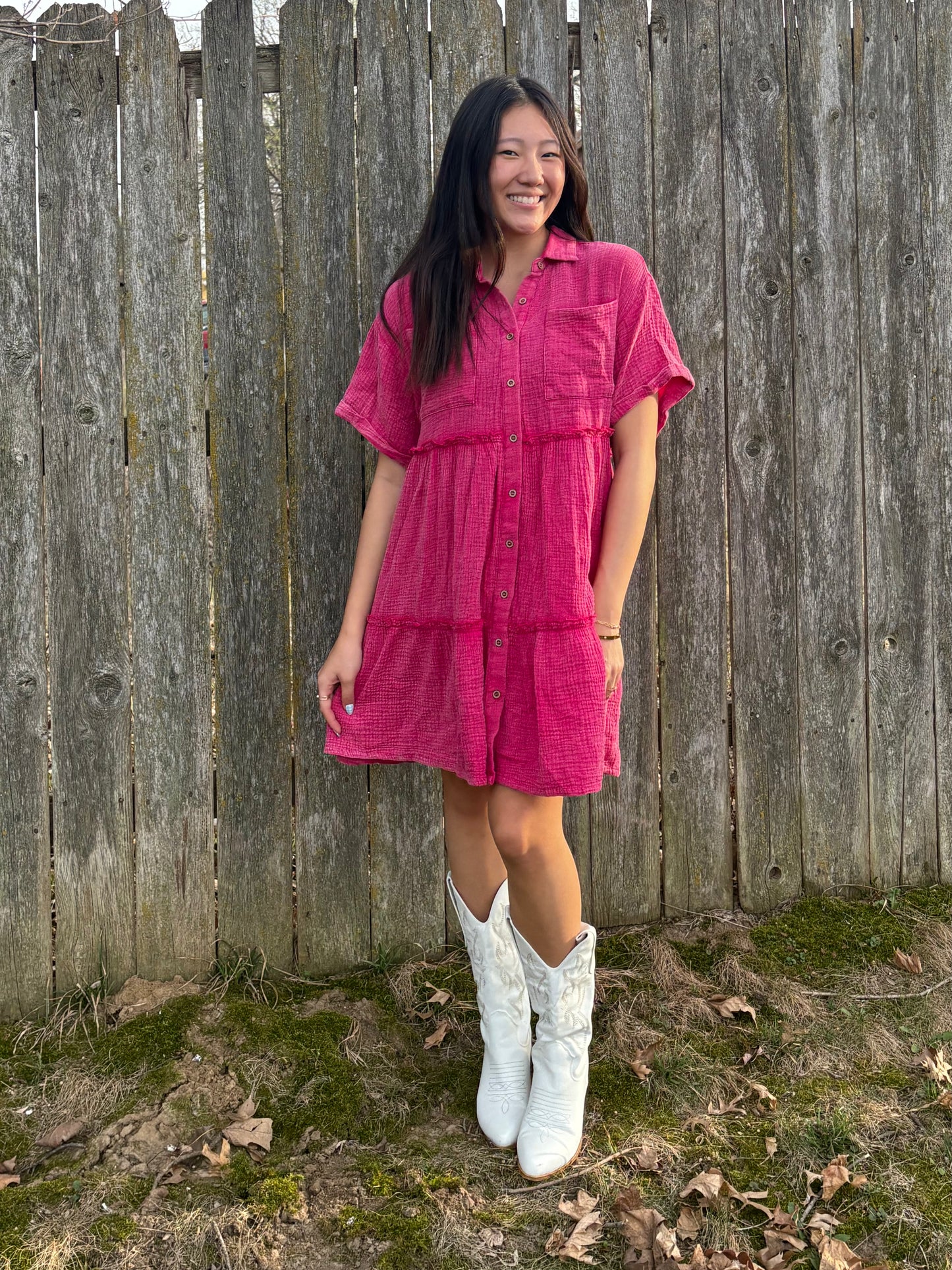 Mineral Washed Button Down Gauze Dress Bright Colors | Queen Bee Boutique