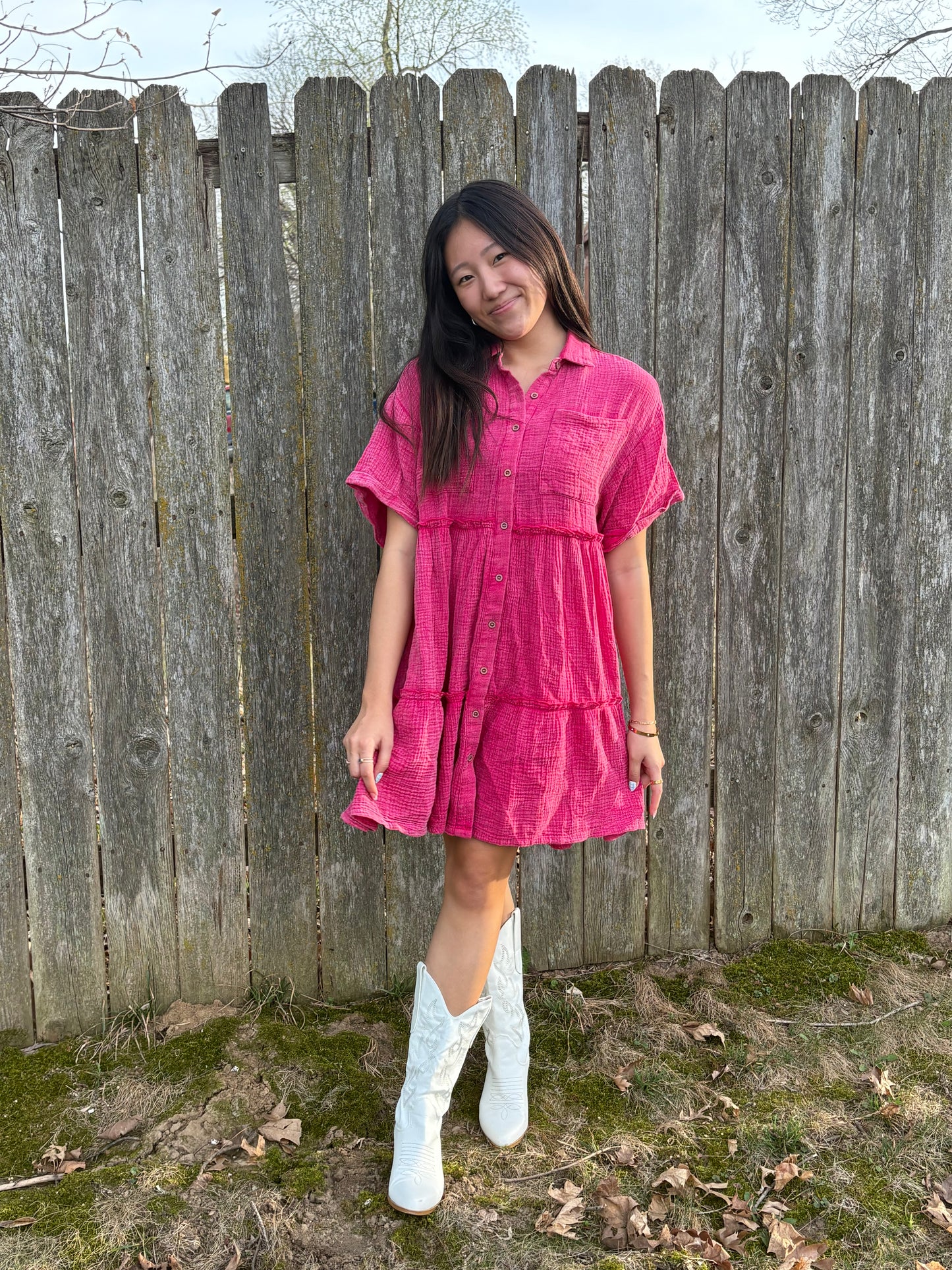 Mineral Washed Button Down Gauze Dress Bright Colors | Queen Bee Boutique