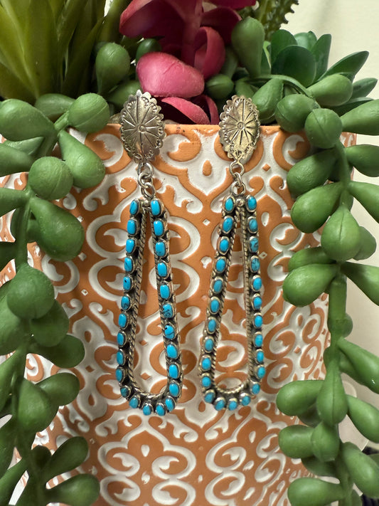 Long Top Oval Turquoise Sterling Earrings