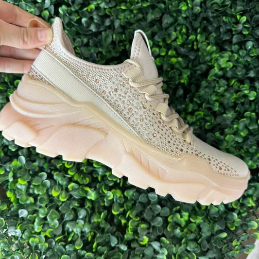 Qupid Rose Gold Rhinestone Sneaker