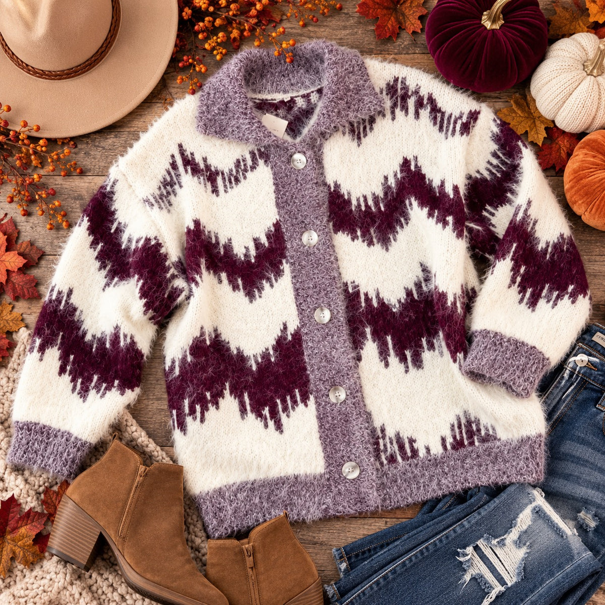 Winter Heavy Fuzzy Pattern Cozy Sweater | Queen Bee Boutique