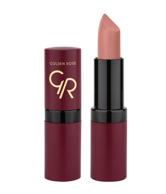 Celesty Velvet Matte Lipstick bullet in warm nude shade – velvety hydrating lipstick