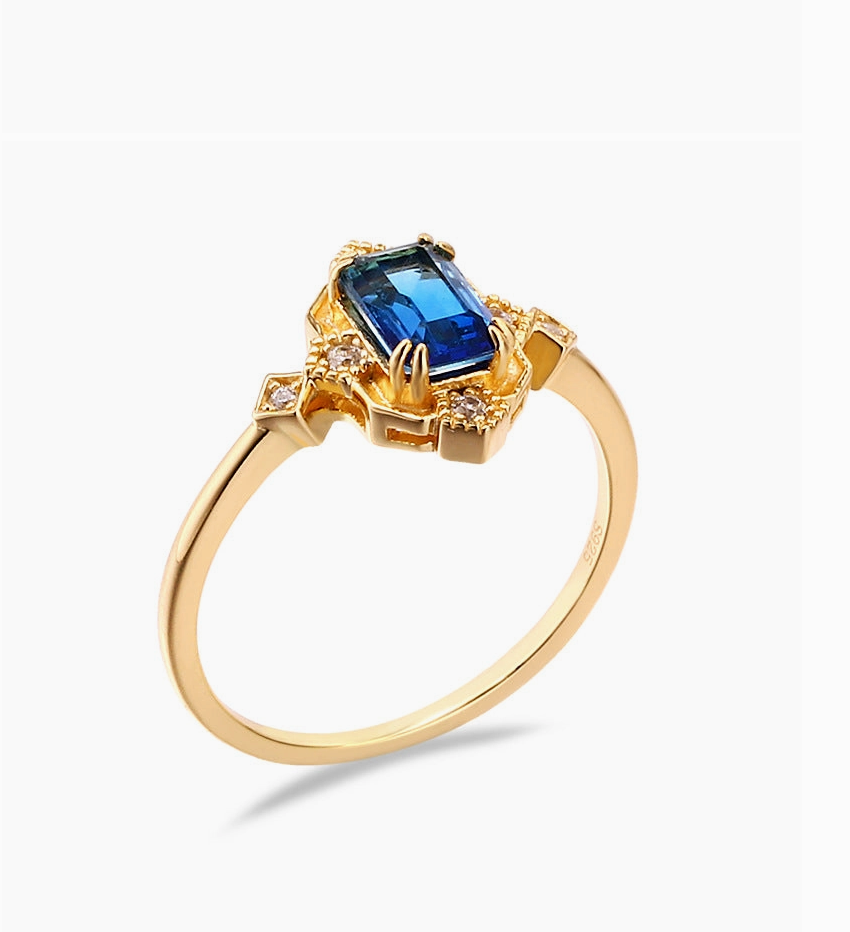 Blue Color Gemstone Engagement Ring in 925 Sterling Silver