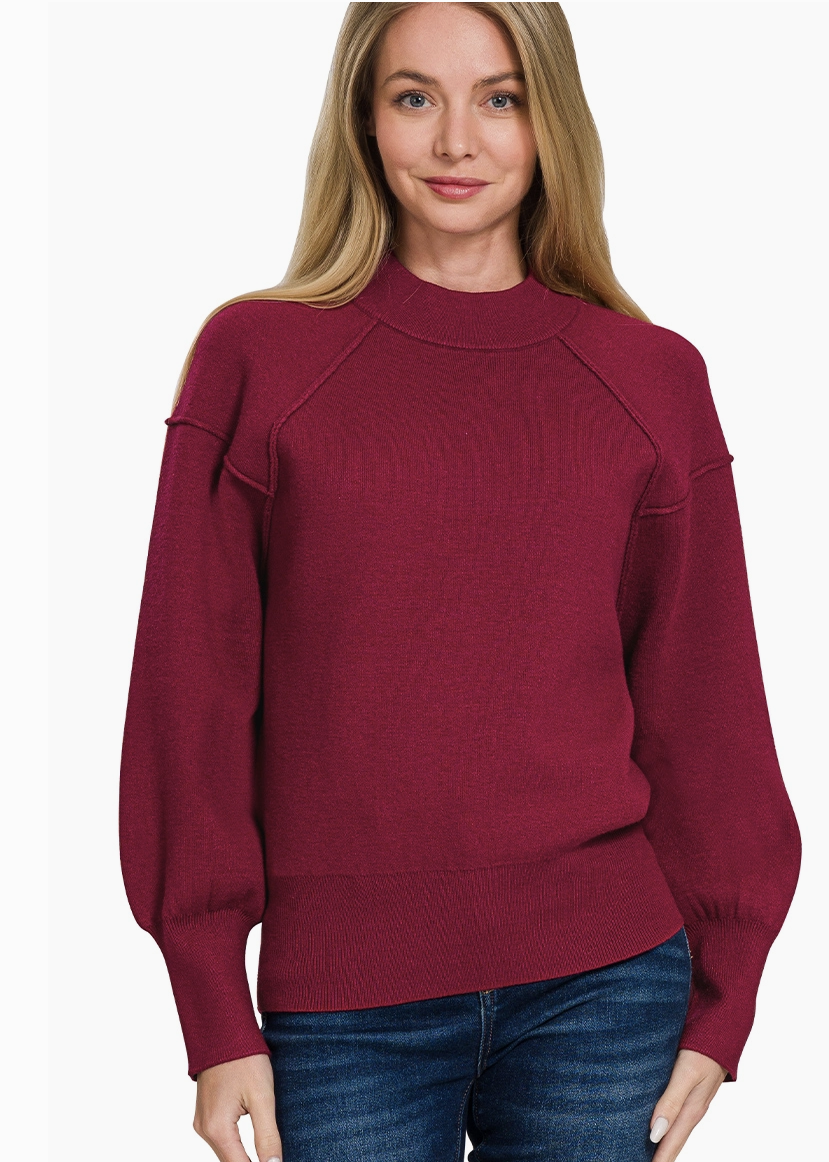 Wine Mock Neck Sweater
