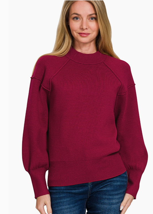 Wine Mock Neck Sweater