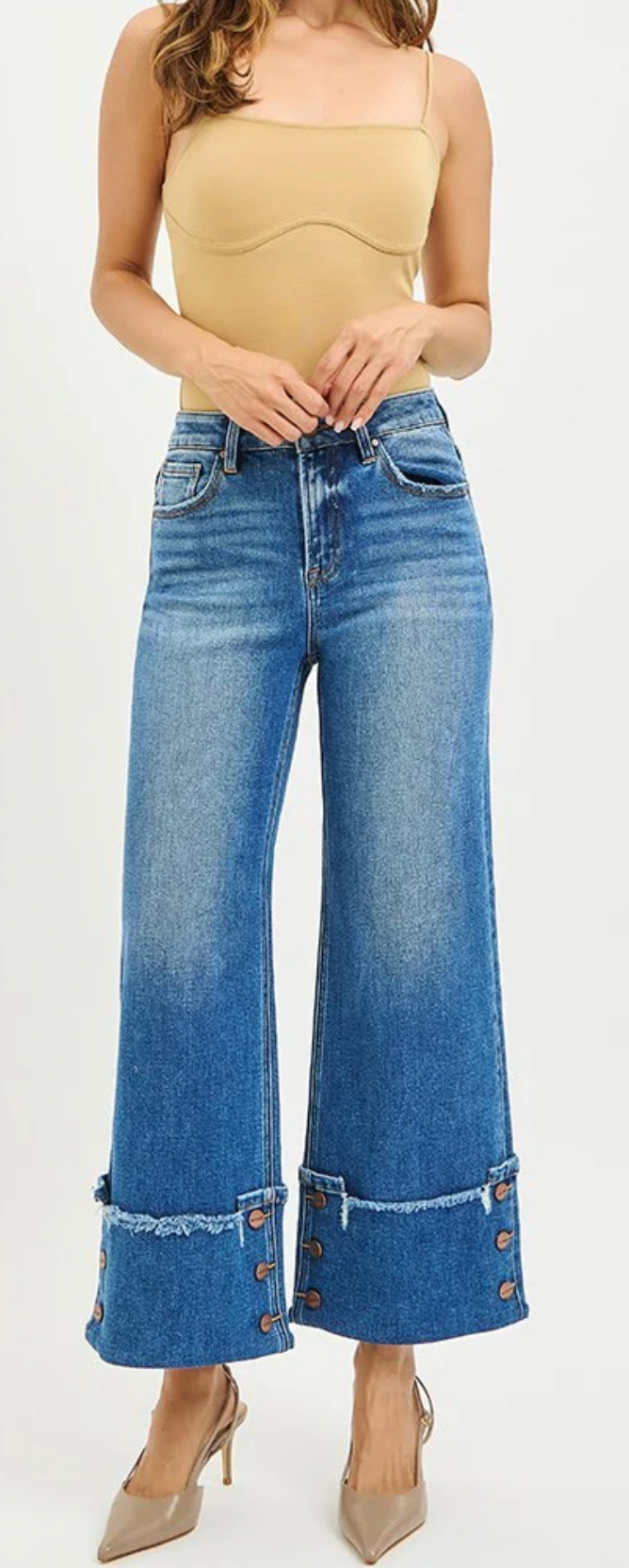 Risen Button Detail Cuff Jeans