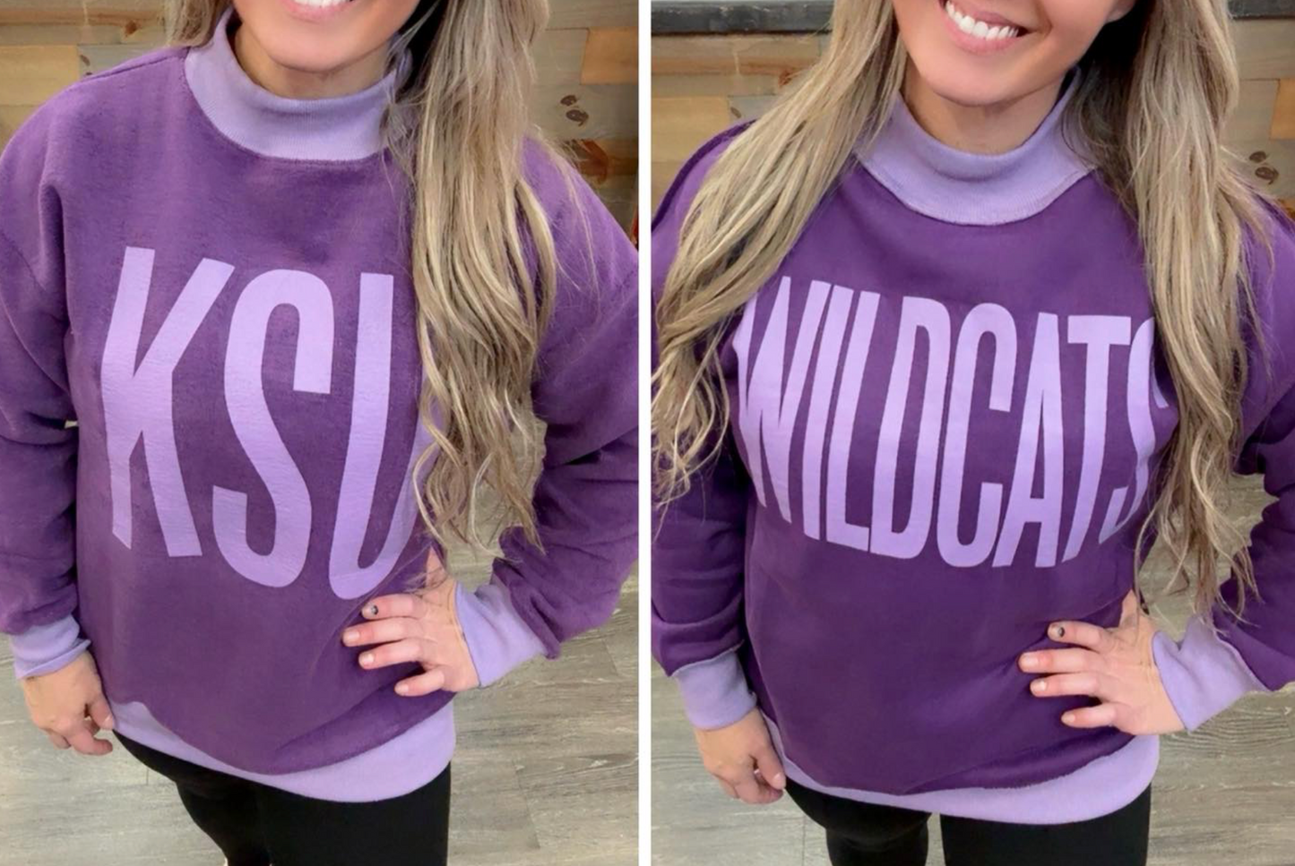 KSU Reversible Mock Neck Sweatshirt - Kansas State Purple & Grey Two-Way Crew - Premium K-State Gameday Apparel