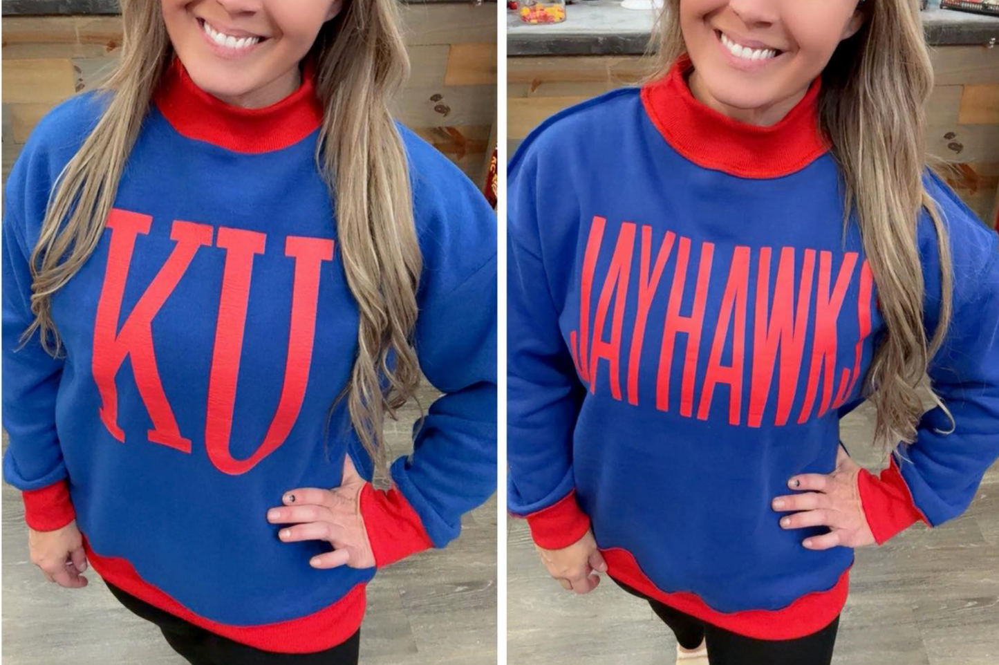 KU Reversible Mock Neck Sweatshirt - Jayhawks Royal Red Two-Way Gameday Crew