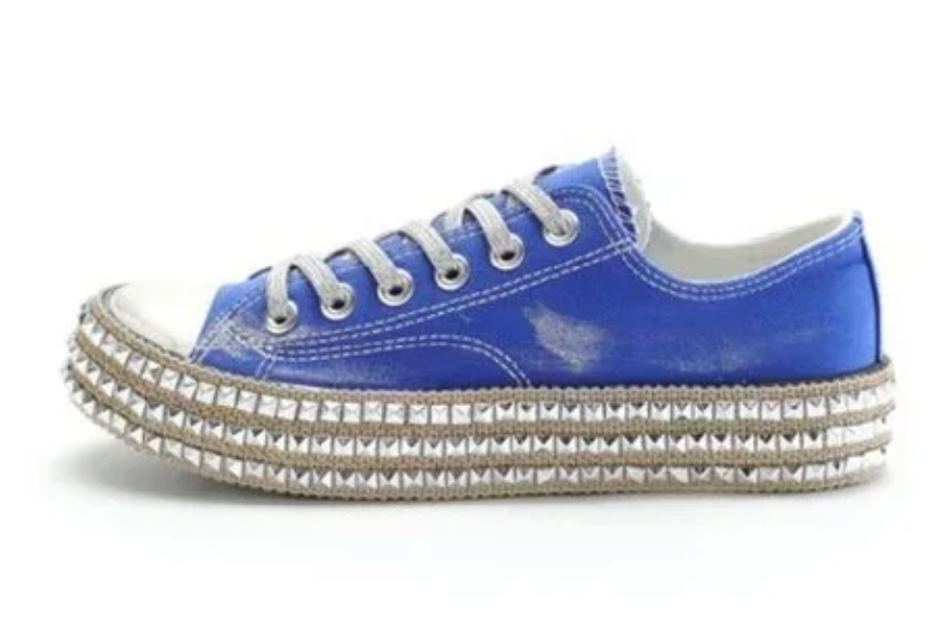 Miracle Mile Blue Distressed Canvas Sneaker - MiiM Low Top Statement Trainer for Women