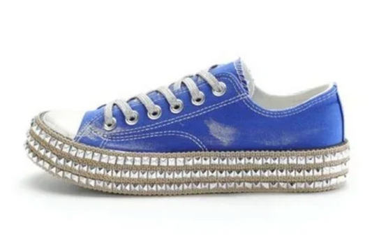 Miracle Mile Blue Distressed Canvas Sneaker - MiiM Low Top Statement Trainer for Women
