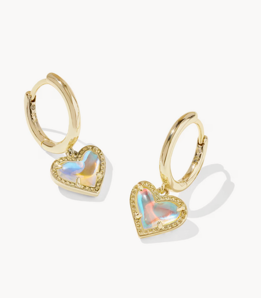 K.S. Ari Heart Gold Huggie Earrings in Dichroic Glass | Queen Bee Customs