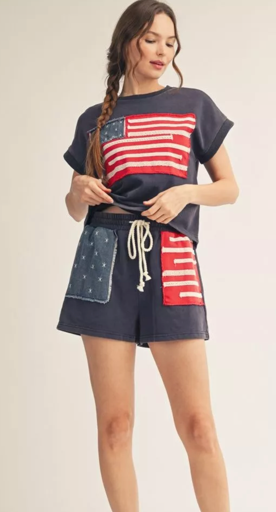 American Flag Patch Top & Shorts | Queen Bee Boutique