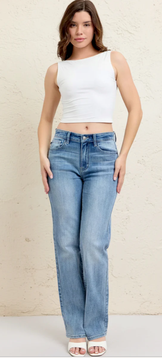 Judy Blue 90's Straight Leg Jean Med Blue | Queen Bee Boutique