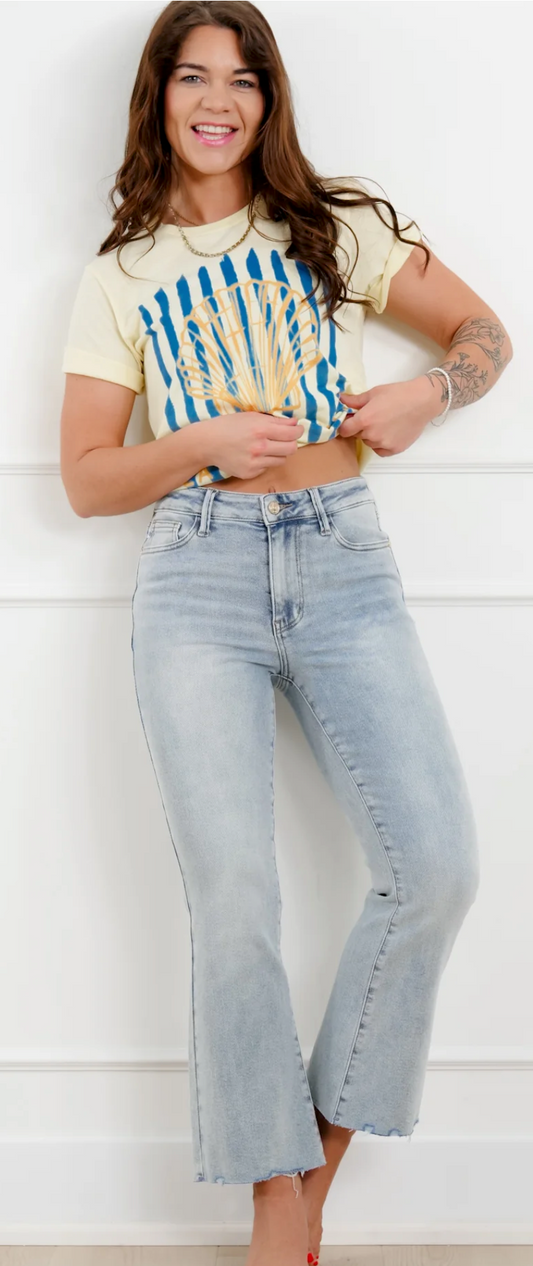 Judy Blue Kick Flare Raw Hem Cropped Jean | Queen Bee Boutique