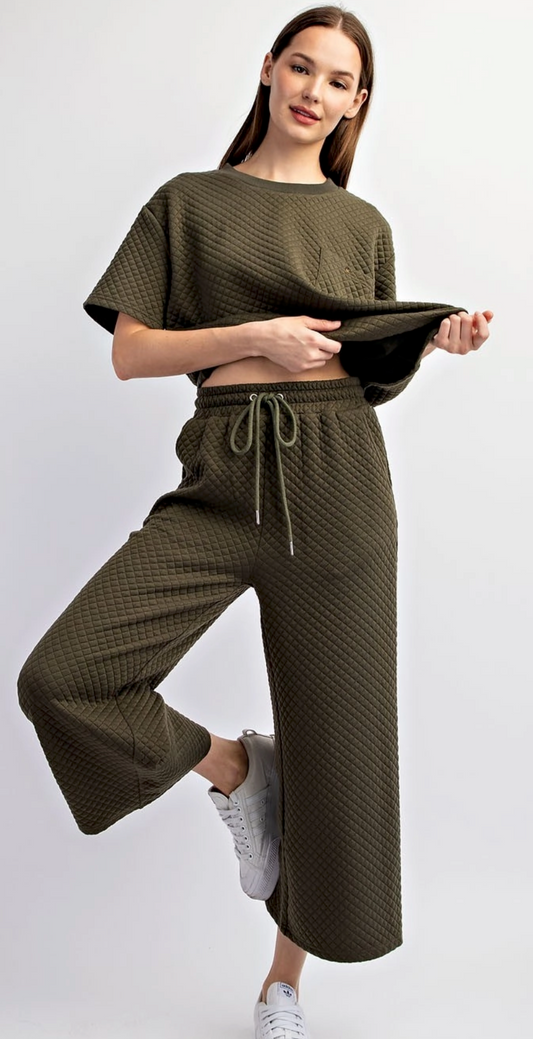 Textured Cropped Pants Drawstring Comfy Lounge | Queen Bee Boutique